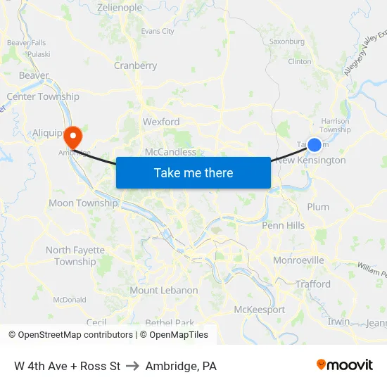 W 4th Ave + Ross St to Ambridge, PA map