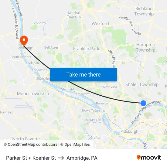 Parker St + Koehler St to Ambridge, PA map
