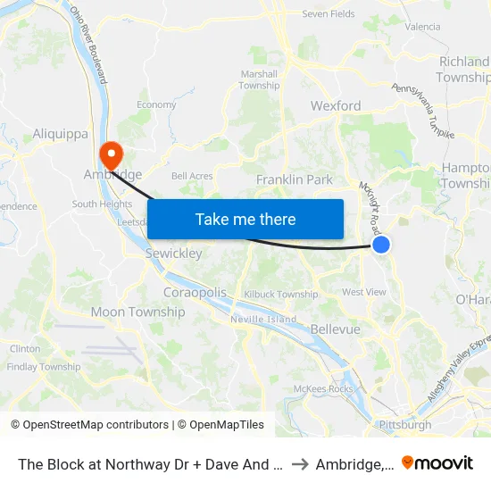 The Block at Northway Dr + Dave And Busters to Ambridge, PA map