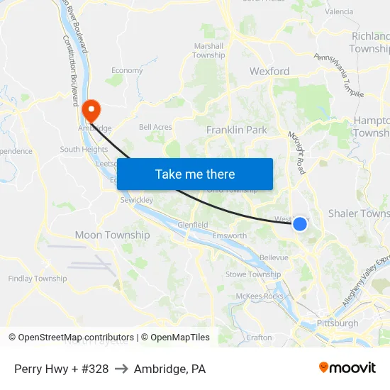 Perry Hwy + #328 to Ambridge, PA map