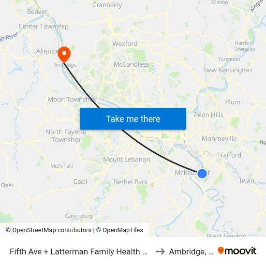 Fifth Ave + Latterman Family Health Center to Ambridge, PA map