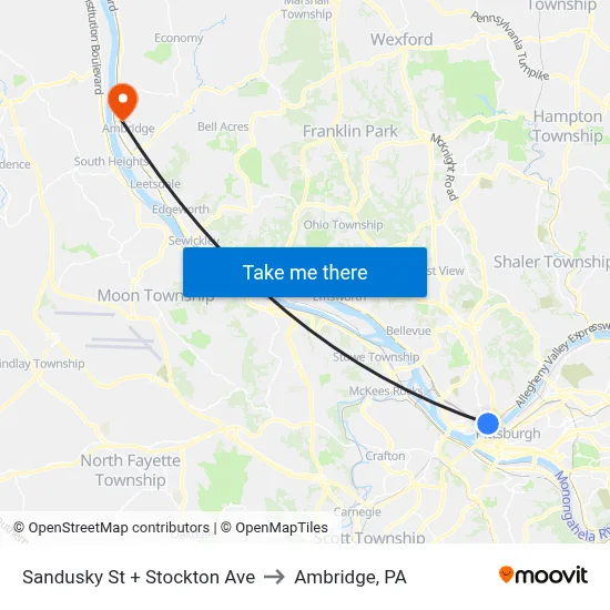 Sandusky St + Stockton Ave to Ambridge, PA map