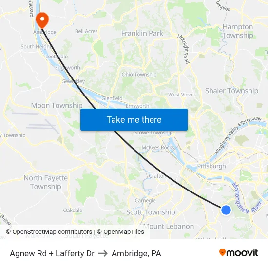 Agnew Rd + Lafferty Dr to Ambridge, PA map