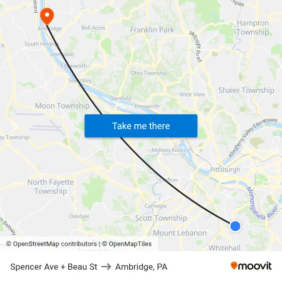 Spencer Ave + Beau St to Ambridge, PA map