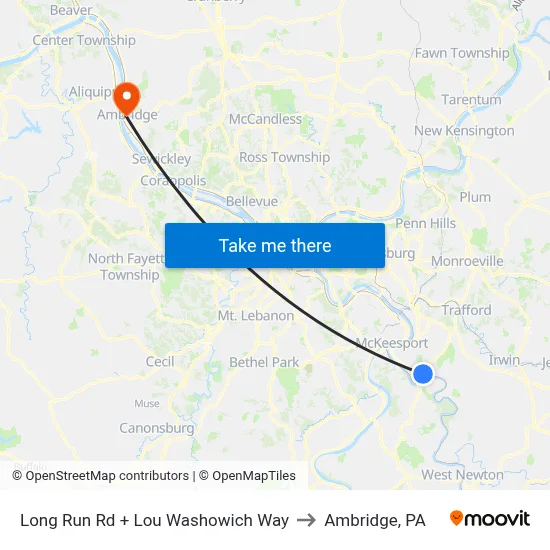 Long Run Rd + Lou Washowich Way to Ambridge, PA map