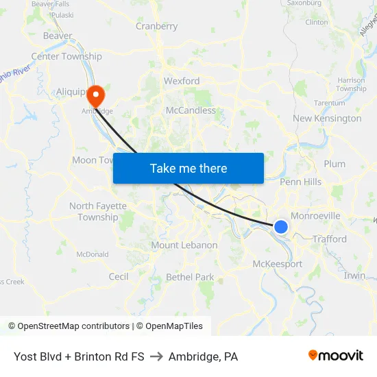 Yost Blvd + Brinton Rd FS to Ambridge, PA map