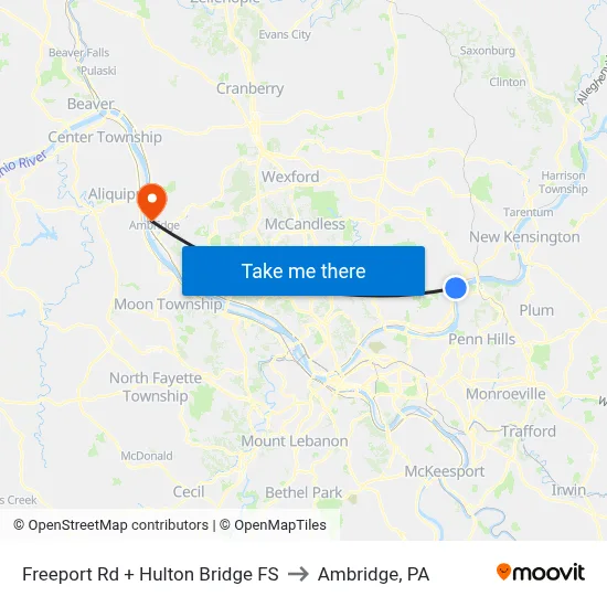 Freeport Rd + Hulton Bridge FS to Ambridge, PA map