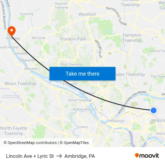 Lincoln Ave + Lyric St to Ambridge, PA map