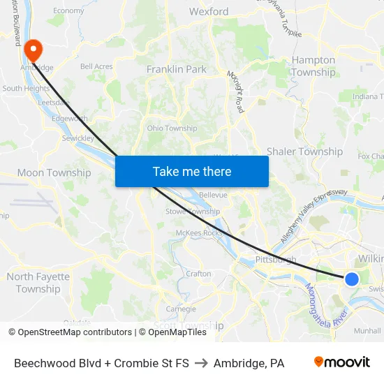 Beechwood Blvd + Crombie St FS to Ambridge, PA map
