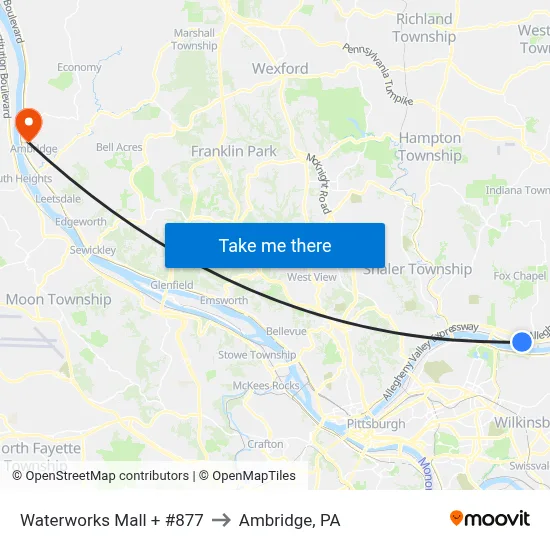 Waterworks Mall + #877 to Ambridge, PA map