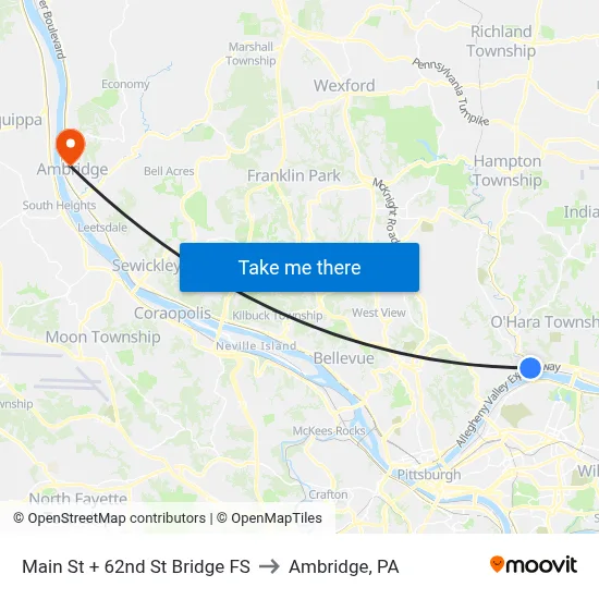 Main St + 62nd St Bridge FS to Ambridge, PA map