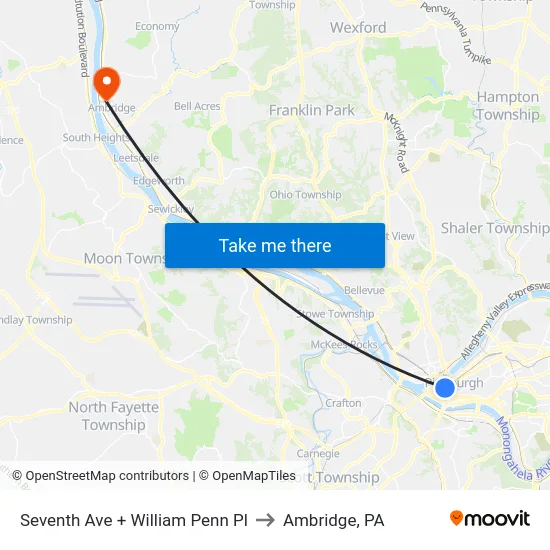 Seventh Ave + William Penn Pl to Ambridge, PA map
