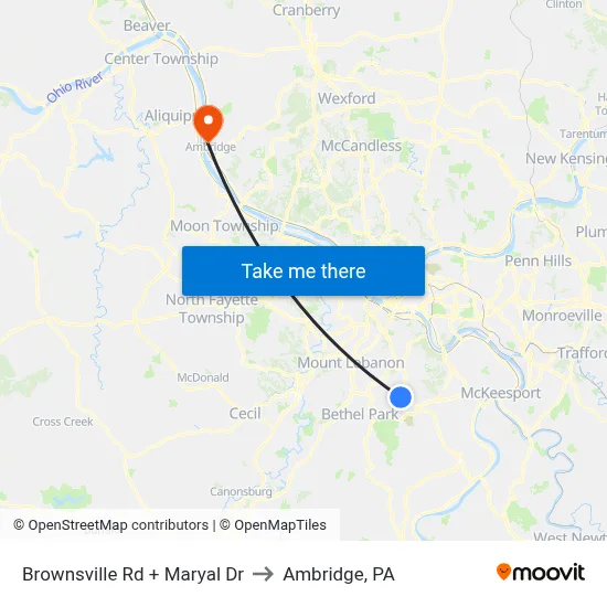 Brownsville Rd + Maryal Dr to Ambridge, PA map