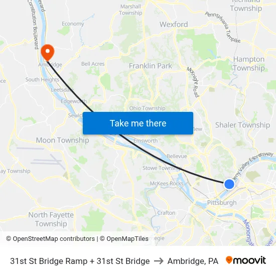 31st St Bridge Ramp + 31st St Bridge to Ambridge, PA map
