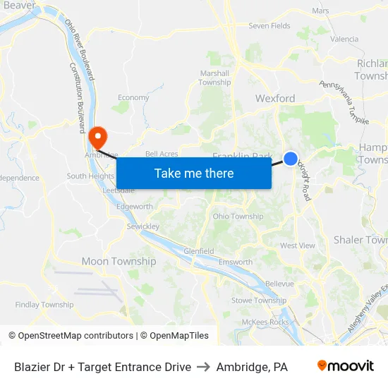 Blazier Dr + Target Entrance Drive to Ambridge, PA map