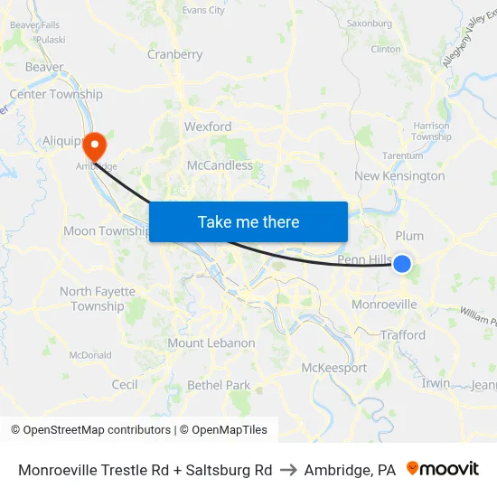 Monroeville Trestle Rd + Saltsburg Rd to Ambridge, PA map