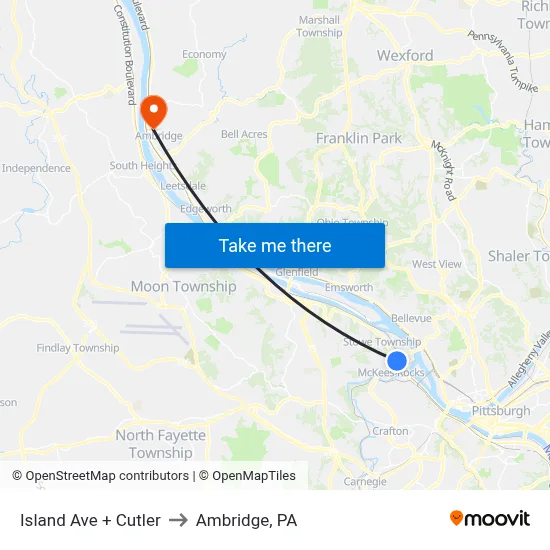 Island Ave + Cutler to Ambridge, PA map