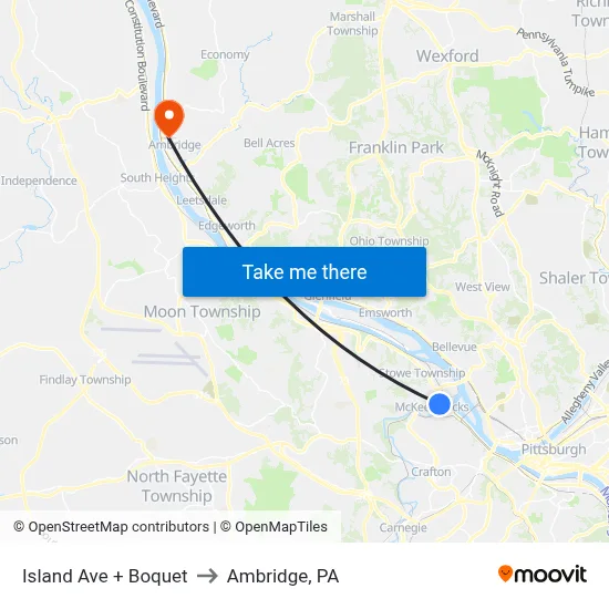 Island Ave + Boquet to Ambridge, PA map