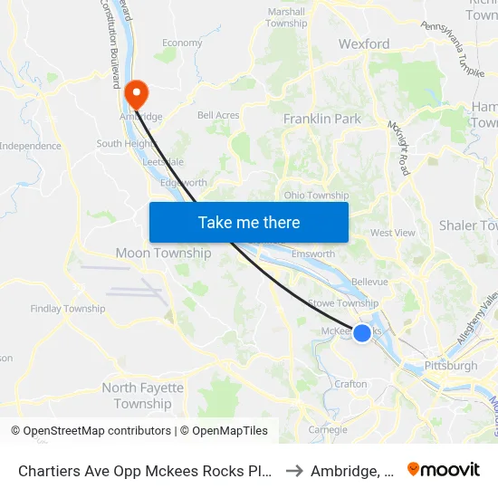 Chartiers Ave Opp Mckees Rocks Plaza to Ambridge, PA map