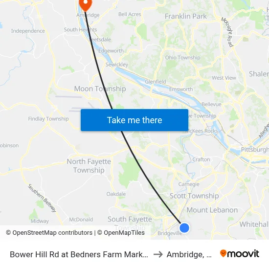 Bower Hill Rd at Bedners Farm Market to Ambridge, PA map