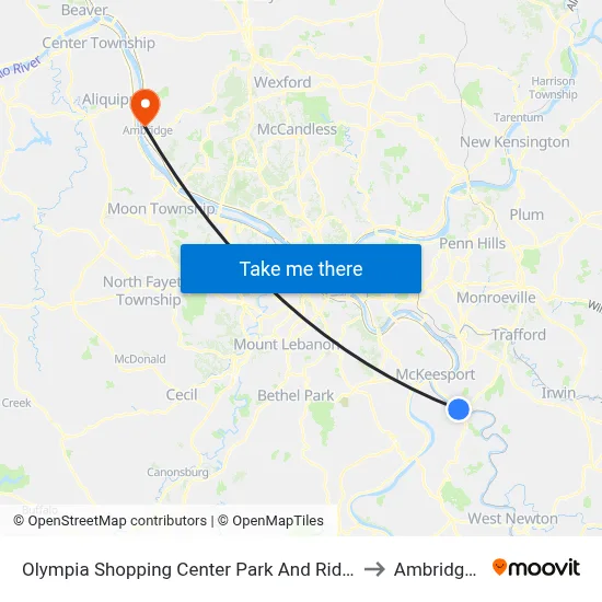 Olympia Shopping Center Park And Ride at Shelter to Ambridge, PA map