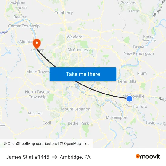 James St at #1445 to Ambridge, PA map