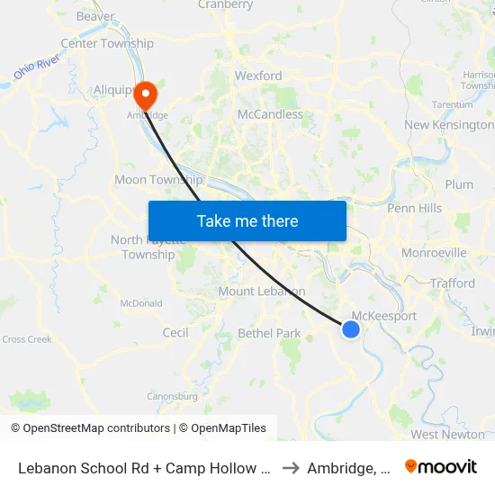 Lebanon School Rd + Camp Hollow Rd to Ambridge, PA map