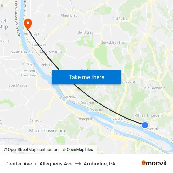 Center Ave at Allegheny Ave to Ambridge, PA map