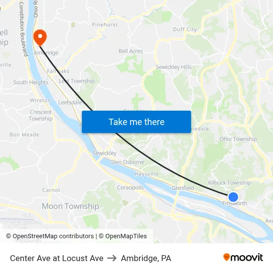 Center Ave at Locust Ave to Ambridge, PA map