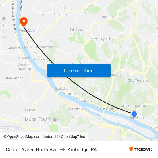 Center Ave at North Ave to Ambridge, PA map