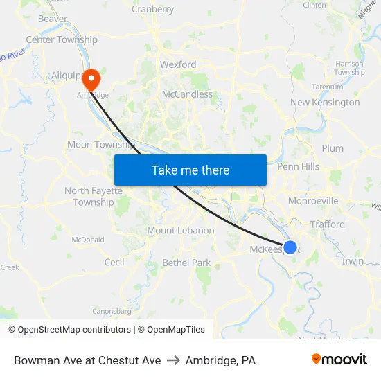 Bowman Ave at Chestut Ave to Ambridge, PA map