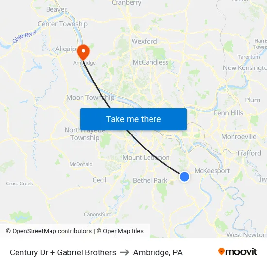 Century Dr + Gabriel Brothers to Ambridge, PA map