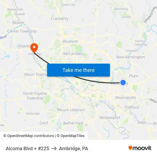 Alcoma Blvd + #225 to Ambridge, PA map