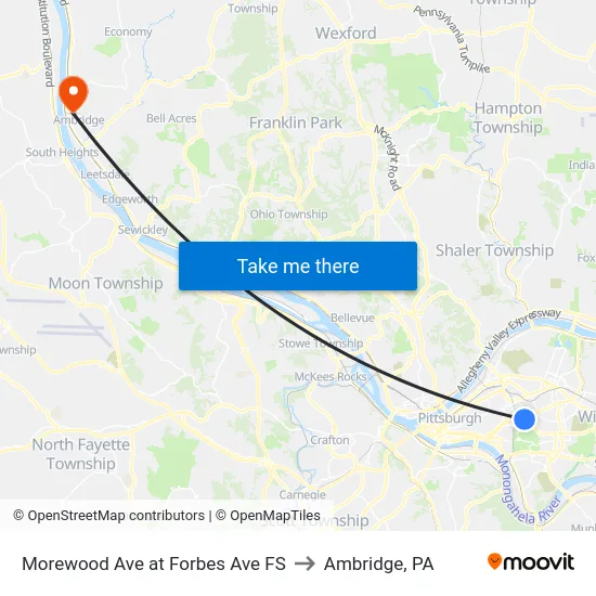 Morewood Ave at Forbes Ave FS to Ambridge, PA map