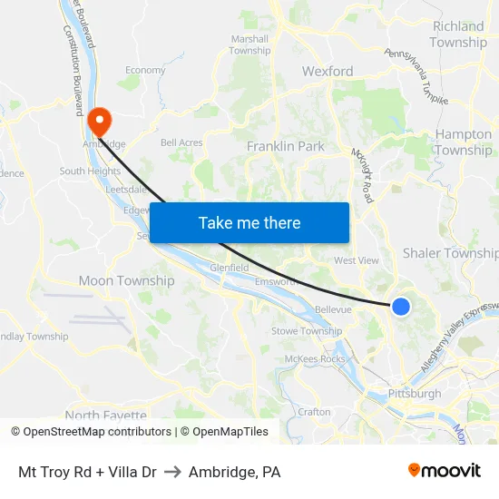 Mt Troy Rd + Villa Dr to Ambridge, PA map
