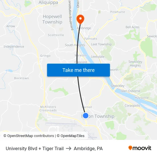 University Blvd + Tiger Trail to Ambridge, PA map