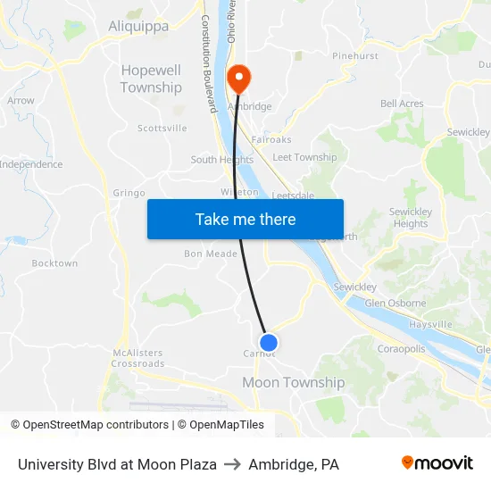 University Blvd at Moon Plaza to Ambridge, PA map