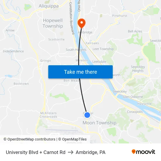 University Blvd + Carnot Rd to Ambridge, PA map