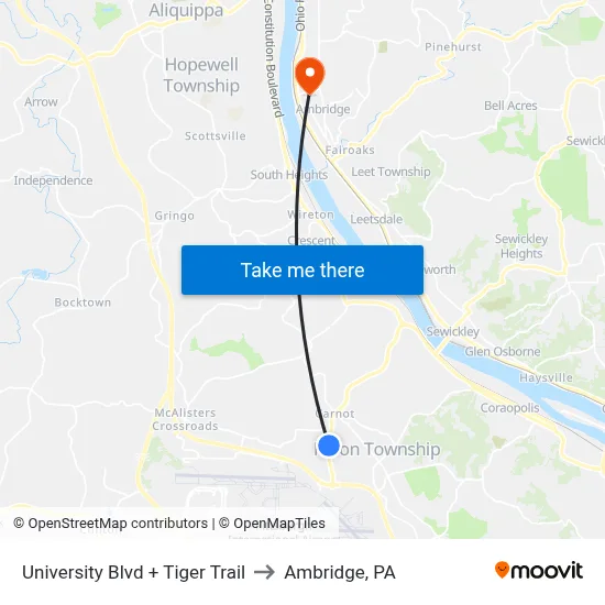 University Blvd + Tiger Trail to Ambridge, PA map