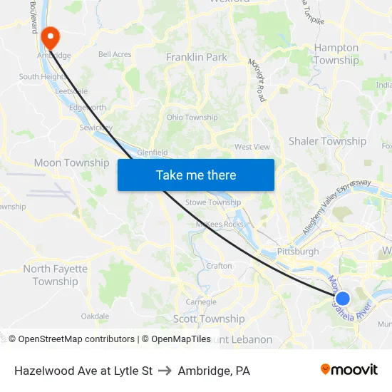 Hazelwood Ave at Lytle St to Ambridge, PA map