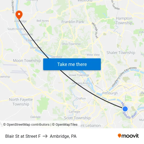Blair St at Street F to Ambridge, PA map