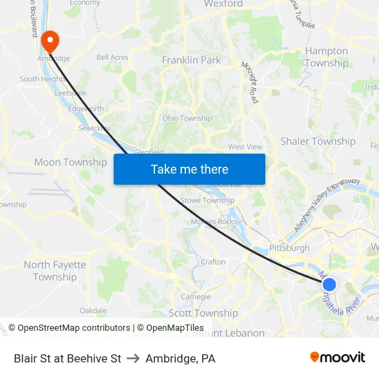 Blair St at Beehive St to Ambridge, PA map
