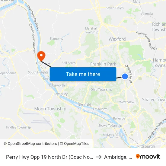 Perry Hwy Opp 19 North Dr (Ccac North) to Ambridge, PA map