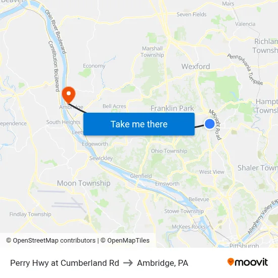 Perry Hwy at Cumberland Rd to Ambridge, PA map