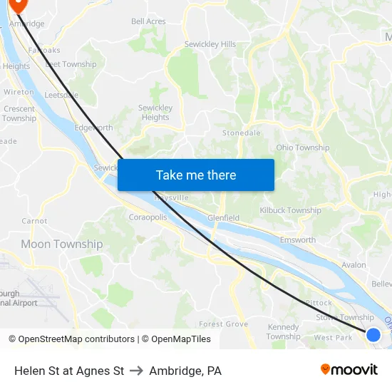 Helen St at Agnes St to Ambridge, PA map