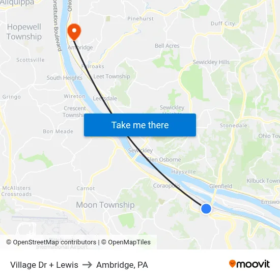 Village Dr + Lewis to Ambridge, PA map
