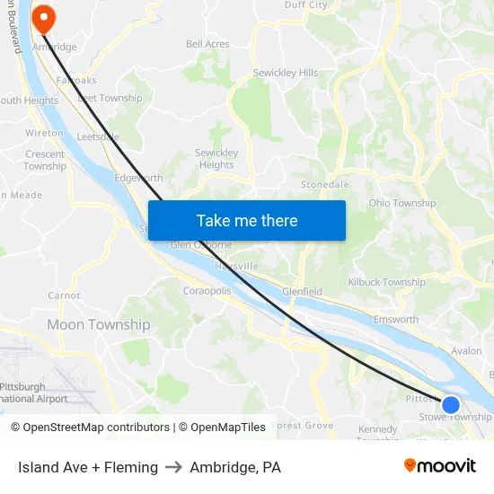 Island Ave + Fleming to Ambridge, PA map