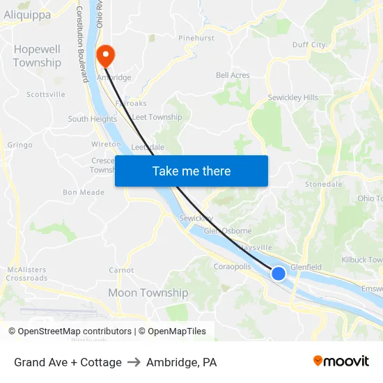 Grand Ave + Cottage to Ambridge, PA map