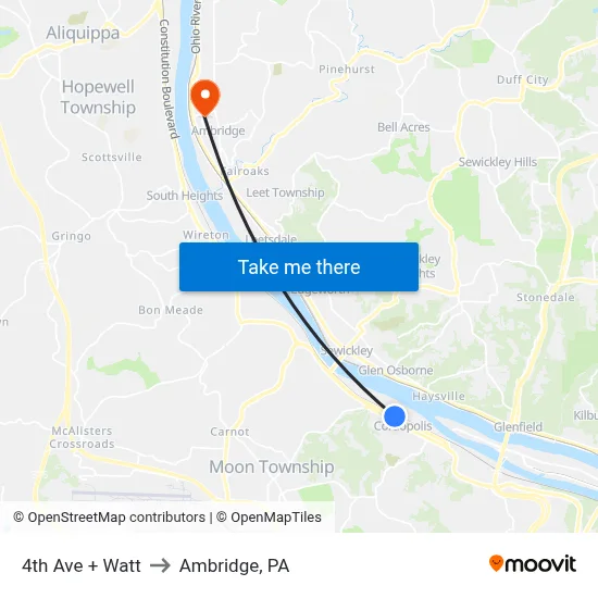 4th Ave + Watt to Ambridge, PA map