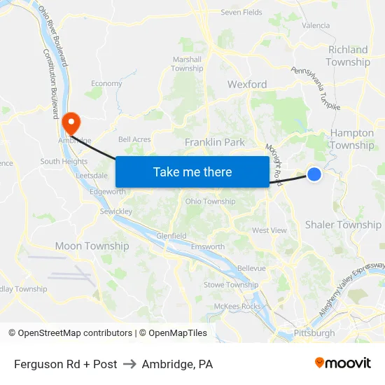 Ferguson Rd + Post to Ambridge, PA map